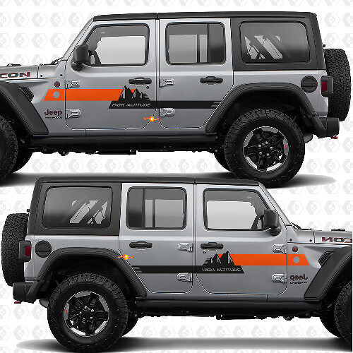 Testo personalizzato Strisce Alta Quota Montagne Adesivo in vinile per porte laterali compatibile con Jeep Wrangler 1
