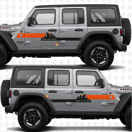 Testo personalizzato Strisce Alta Quota Montagne Adesivo in vinile per porte laterali compatibile con Jeep Wrangler