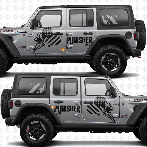 Adesivo in vinile a strisce con la bandiera USA Punisher per portiere laterali adatto a Jeep Wrangler 1
