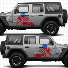 Adesivo in vinile a strisce con la bandiera USA Punisher per portiere laterali adatto a Jeep Wrangler 3