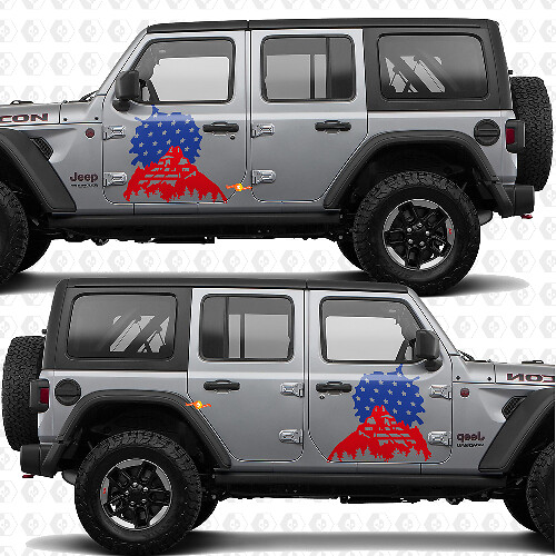 Montagne Tramonto Bandiera USA Porte Laterali Strisce Adesivo in vinile per Jeep Wrangler 1