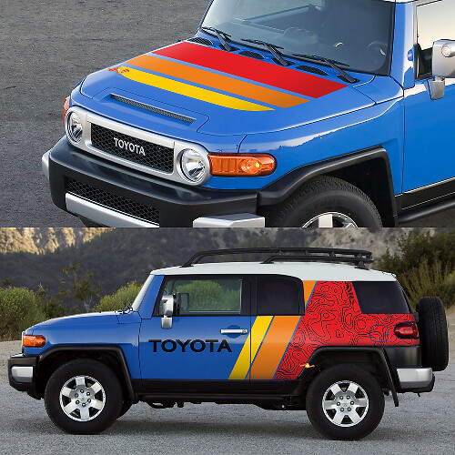 Cofano e Porte Laterali Adesivo Mappa Topografica Vintage Retrò Montagne Wrapping SUV per Toyota FJ Cruiser