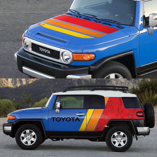 Cofano e Porte Laterali Adesivo Mappa Topografica Vintage Retrò Montagne Wrapping SUV per Toyota FJ Cruiser