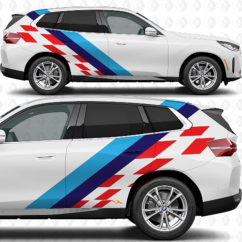 Strisce Colorate Laterali Bandiera a Scacchi Adesivo in Vinile Porte Posteriori compatibile con BMW X3 1