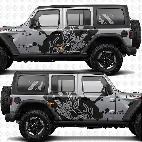 Adesivo in vinile silhouette di corna splash per porte laterali compatibile con Jeep Wrangler 1