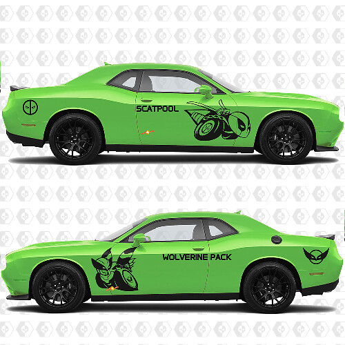 Adesivo Vinilico Grafico Laterale Personalizzato Scatpool o Wolverine Pack Bee per Dodge Challenger