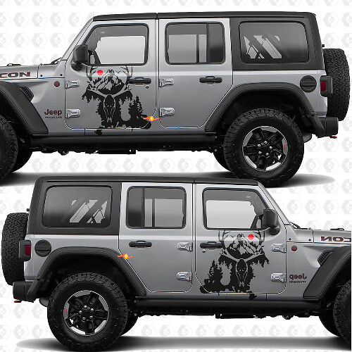 Adesivo vinile con teschio di cervo per porte laterali Splash, adatto per Jeep Wrangler