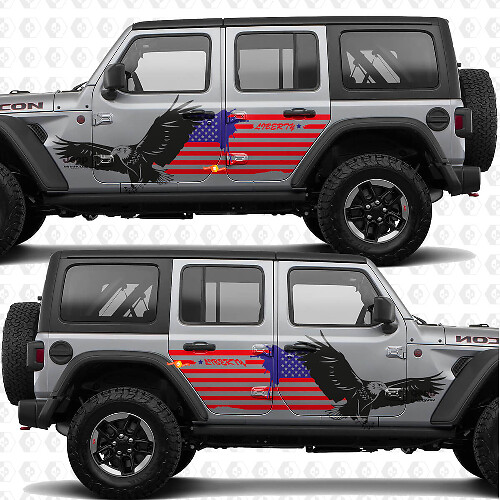 USA Bandiera Patriottica Americana Aquila Calva Adesivo in vinile per porte laterali adatto Jeep Wrangler