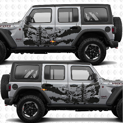 Adesivo in vinile porte laterali natura foresta e montagne compatibile con Jeep Wrangler