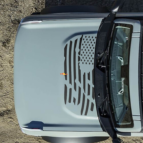 Adesivi Decals Bandiera Americana US Distrutta per Cofano Ford Bronco