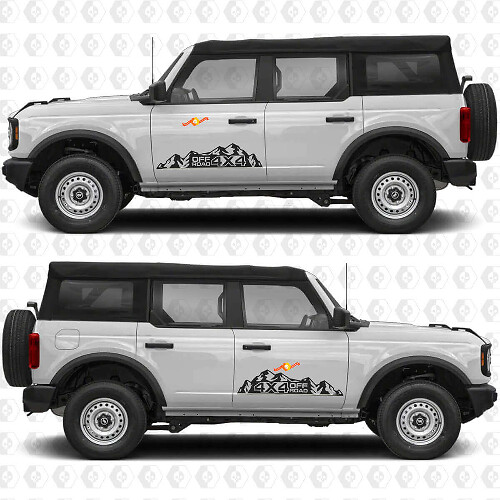 Adesivo Vinile 4x4 Fuoristrada Montagne Porte Laterali Grafica 2 per Ford Bronco