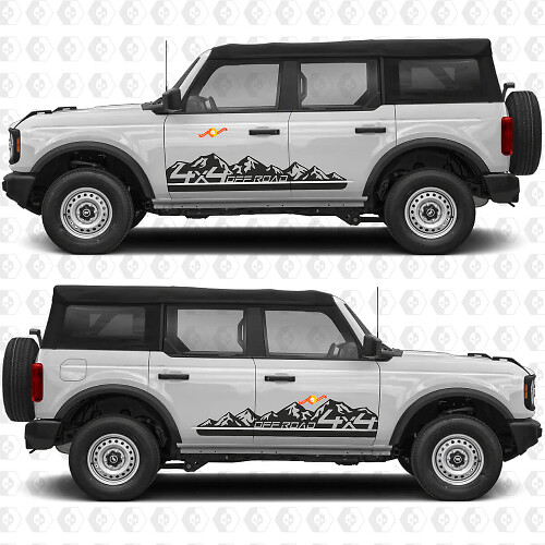 Adesivo in vinile 4x4 Off-Road Mountains Side Stripe Door Graphics compatibile con Ford Bronco