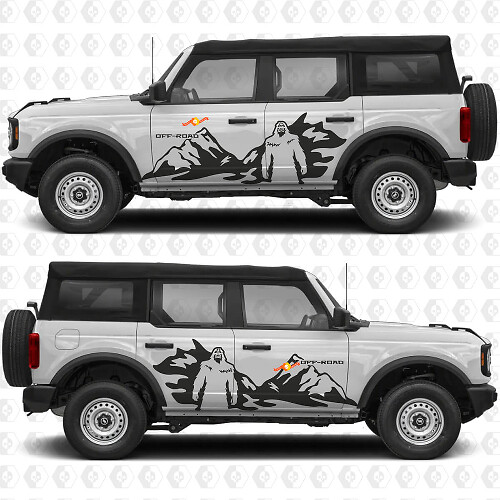 Adesivo in vinile con grafica per portiere laterali Yeti Off Road Mountains adatto a Ford Bronco
