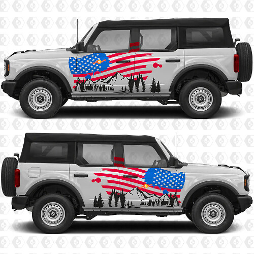 Adesivo in vinile con grafica US USA Flag Mountains Side Doors compatibile con Ford Bronco 1