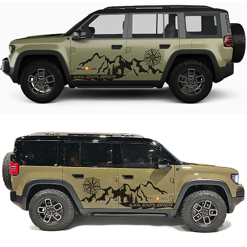 Adesivo in vinile per porte laterali Compass Explore Mountains per Jeep Recon 1