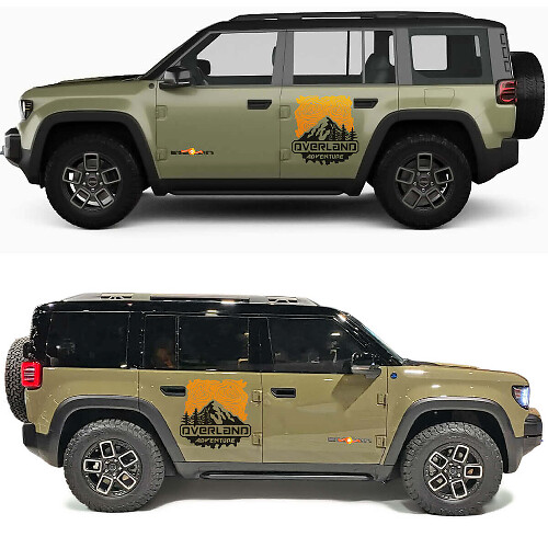Adesivo in Vinile per Porte Laterali con Mappa Topografica e Montagne Overland Adventure per Jeep Recon 1