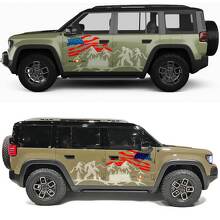 Adesivo in Vinile con Bandiera USA Logorata e Montagne per Portiere Laterali Jeep Recon Bigfoot 2