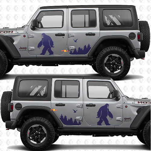 Adesivo in vinile per porte laterali Sasquatch Forest Line compatibile con Jeep Wrangler