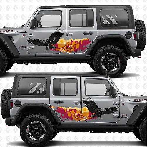 Adesivo in vinile con decalcomania Bald Eagle Sunset Desert Canyon per porte laterali adatto a Jeep Wrangler