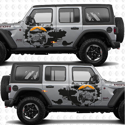 Overland Mountains Tramonto Splash Adesivo in vinile per porte laterali adatto a Jeep Wrangler 1