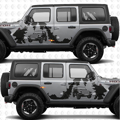 Adesivo decalco in vinile Overland Forest Splash per porte laterali adatto a Jeep Wrangler 1