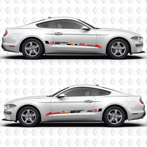Adesivo vinilico a strisce Aero Flow laterali per portiera V8 sovralimentato 5.2L per Ford Mustang 2014-2024_1