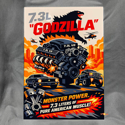 Pannello d'Arte da Parete per Garage in Acrilico Lucido 7.3L Godzilla Monster Power