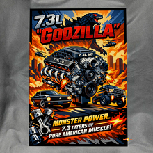 Pannello Artistico da Parete per Garage in Acrilico Lucido Godzilla Monster Power 7.3L #2 2