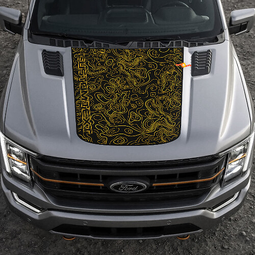 Custom Text Central Hood Topographic Map Graphics Vinyl Decal for Ford F-150 Tremor