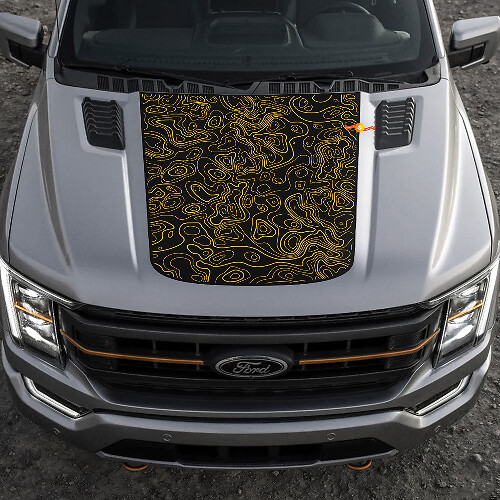 Central Hood Topographic Map Graphics Vinyl Decal for Ford F-150 Tremor