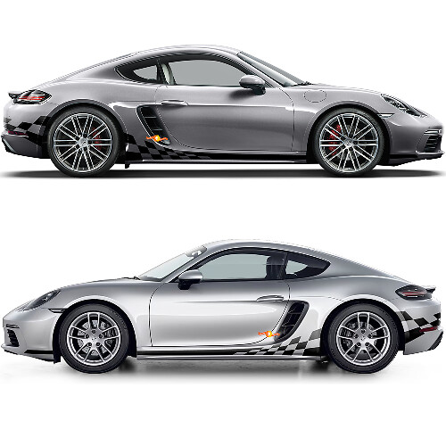 Adesivo Grafico Strisce Laterali Bandiera a Scacchi per Soglia Porsche 718 Cayman 1