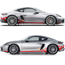 Adesivo Grafico Strisce Laterali Bandiera a Scacchi per Soglia Porsche 718 Cayman 2