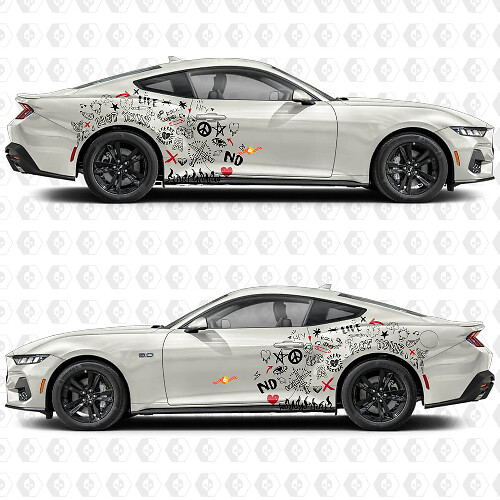 Adesivi in Vinile per Porte Laterali e Parafanghi Posteriori Stile Graffiti Urbani per Ford Mustang 1