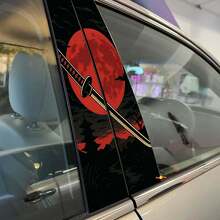Kit di adesivi in vinile per montante portiera auto Katana Red Moon giapponese_2