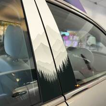 Nebbia Montagne Foresta Silhouette Montante Porte Adesivo Vinilico 2