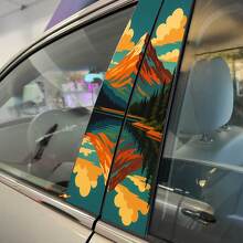 Adesivo in Vinile per Porte Montanti con Paesaggio Retro Stile Lago di Montagna 2