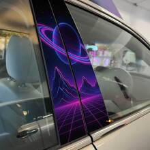 Adesivo in Vinile con Anelli Planetari in Stile Sci-Fi, Montagne al Neon, Colonne e Porte 2