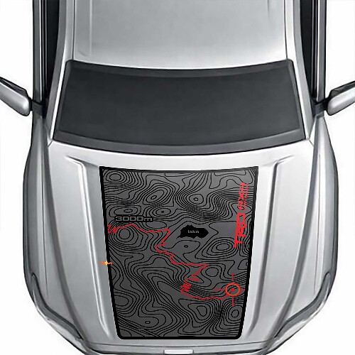 Adesivo in Vinile per Cofano Blackout Mappa Topografica Avventura TRD 4x4 Off Road per Toyota Tacoma 2024 e oltre