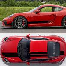 Kit di Adesivi in Vinile con Doppie Strisce da Corsa Laterali, Cofano, Tetto e Bagagliaio per Porsche 718 Cayman GT4 3