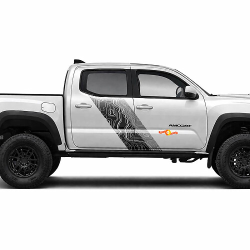 Adesivi laterali in vinile a doppie strisce stile mappa topografica per Tacoma 2015-2023