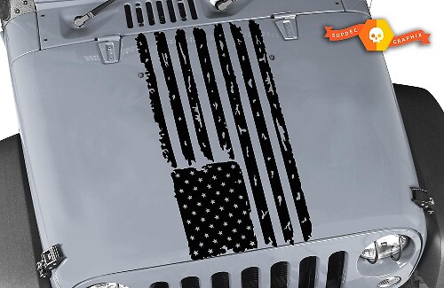 Adesivo in vinile per cofano con bandiera USA consumata per Jeep Wrangler