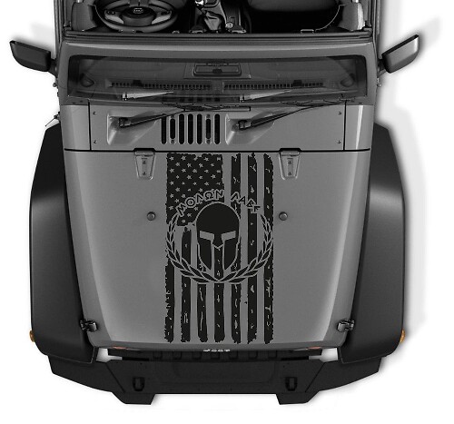 Adesivo in vinile per cofano con casco spartano e bandiera USA Molon Labe per Jeep Wrangler