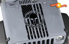 Adesivo in vinile per cofano con casco spartano e bandiera USA Molon Labe per Jeep Wrangler_2