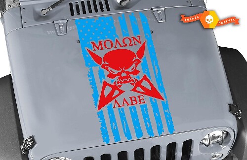 Adesivo in Vinile con Teschio e Bandiera Invecchiata Molon Labe per Jeep Wrangler