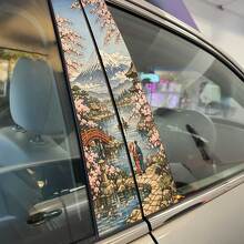 Adesivo in Vinile per Porte a Colonna Monte Fuji con Fiori di Ciliegio 2