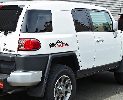 Adesivo in vinile con logo FJ e montagne per il lato del letto per Toyota FJ Cruiser
