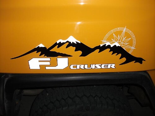 Adesivo in vinile laterale con logo FJ e montagne innevate per Toyota FJ Cruiser