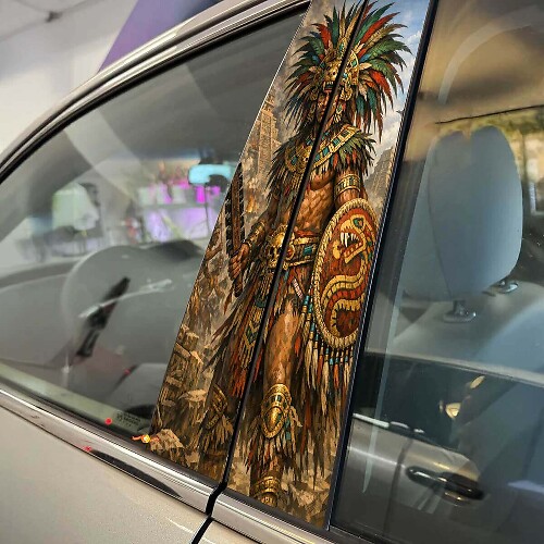 Set di adesivi in vinile per montante porta auto Guerriero Azteco