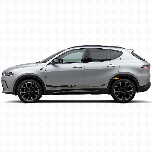 Adesivo in Vinile con Strisce Laterali a Bandiera a Scacchi per Dodge Hornet 2023+ 1