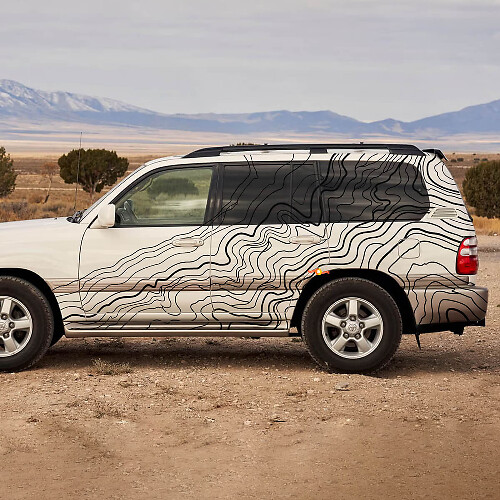 Adesivo in vinile con strisce laterali in stile topografico per Toyota Land Cruiser 100 1